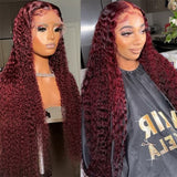Clearance Sale Jerry Curly Burgundy 99J Lace Wig Red Human Hair Wigs Flash Sale