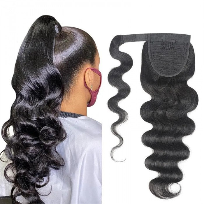 Sunber High Ponytail With Clip In Wrap-around Body Wave Ponytail Extension Human Hair