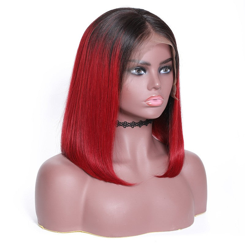 9A Grade Lace Front Wigs Colored Ombre 1B/99J Human Hair Wigs Straight Bob Wig