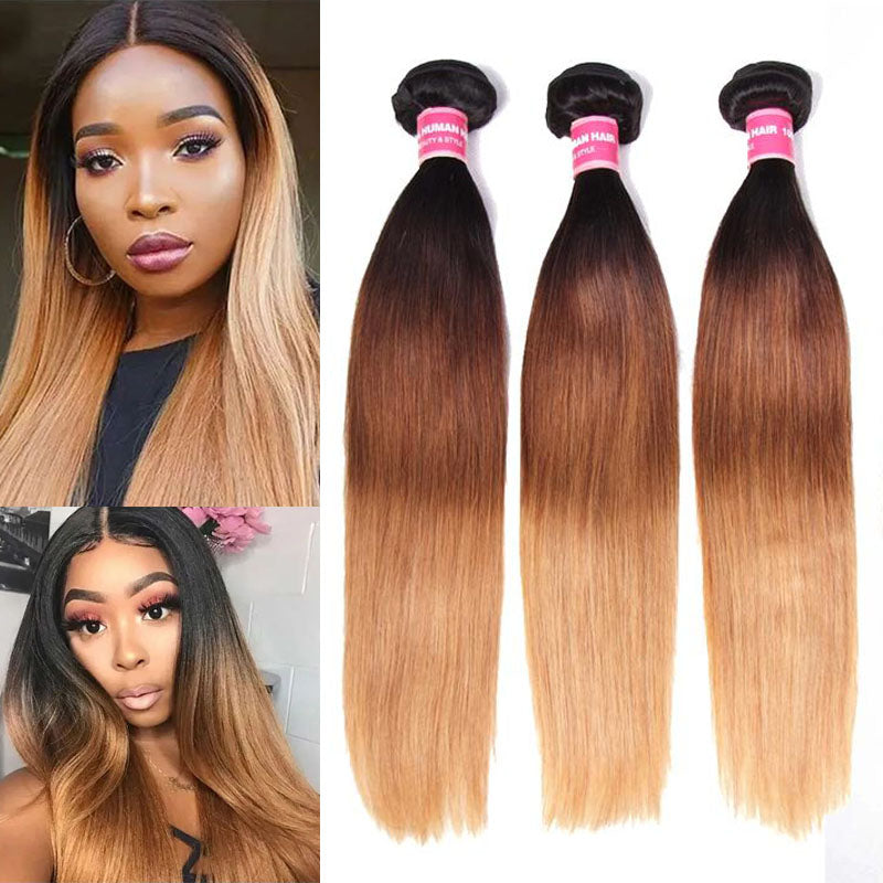 Sunber Malaysian Virgin Straight Ombre 3 Tone Color 3/4 Bundles Human Hair Extensions