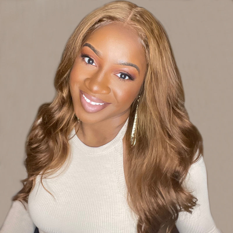 Sunber Trendiest Highlight Ginger Brown 8# Color Hand Skin Melt Lace Front Wig Virgin Human Hair Wigs