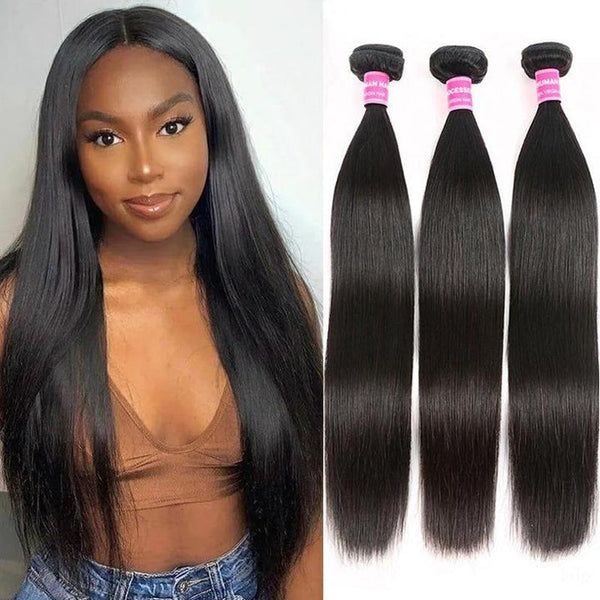 Sunber Straight 3Pcs Human Hair Weave With Unprocessed Brazilian Virgin Bundles