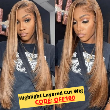 Sunber $100 Off Blonde Highlight Layer Cut Straight 13x4 Lace Front Human Hair Wigs