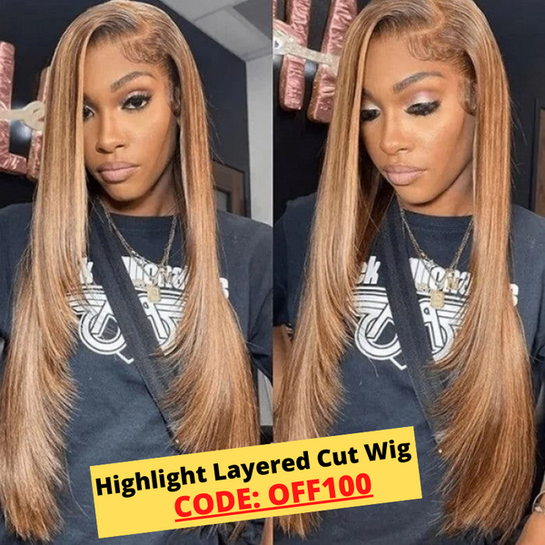 Sunber $100 Off Blonde Highlight Layer Cut Straight 13x4 Lace Front Human Hair Wigs