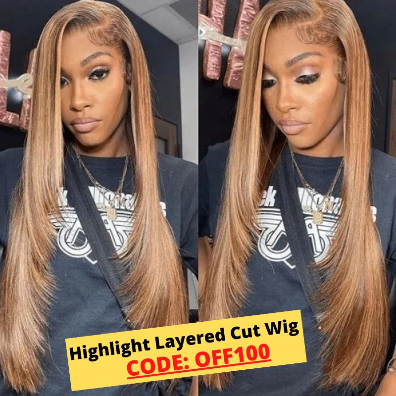 Sunber $100 Off Blonde Highlight Layer Cut Straight 13x4 Lace Front Human Hair Wigs