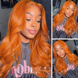 BOGO Sunber Ginger Orange Body Wave Lace Part Wigs Pre-Plucked Human Hair Cinnamon Color Wigs