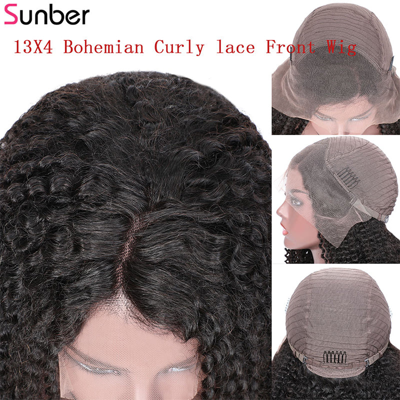 Sunber Hair Bohemian Kinky Curly Lace Front Human Hair Wigs 13x4 Brazilian Pre-plucked Bohemian Lace Wigs 150% Density