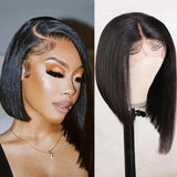 Sunber Y2K Inspired Hair Asymmetrical Bob Wigs Blunt Cut Human Hair Bob Wigs With Side Part