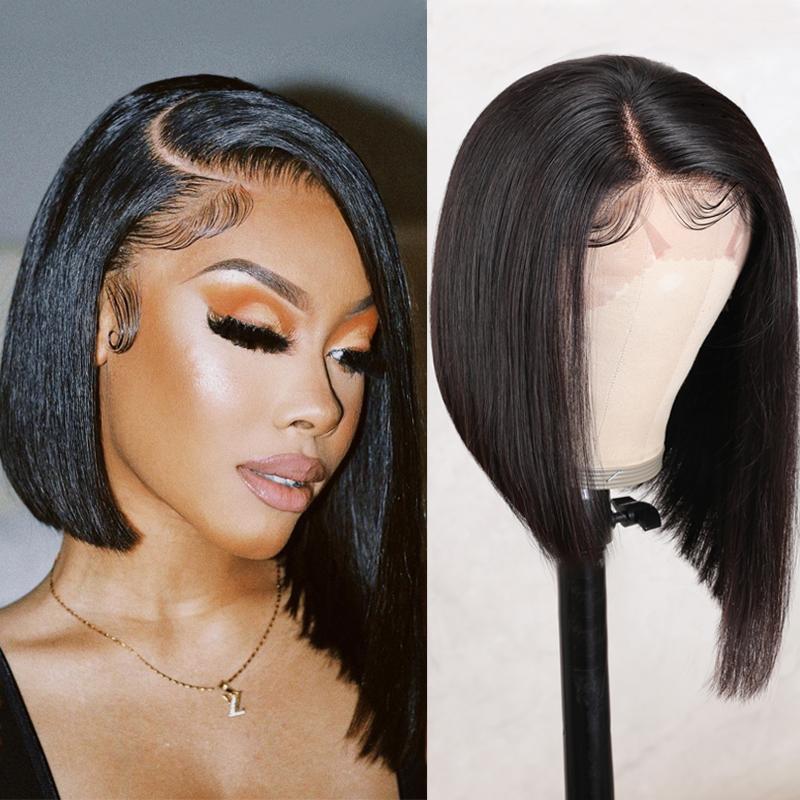 Flash Sale Sunber Pre-Cut Lace Bob Wigs Blunt Cut Human Hair Bob Wigs With Side Part