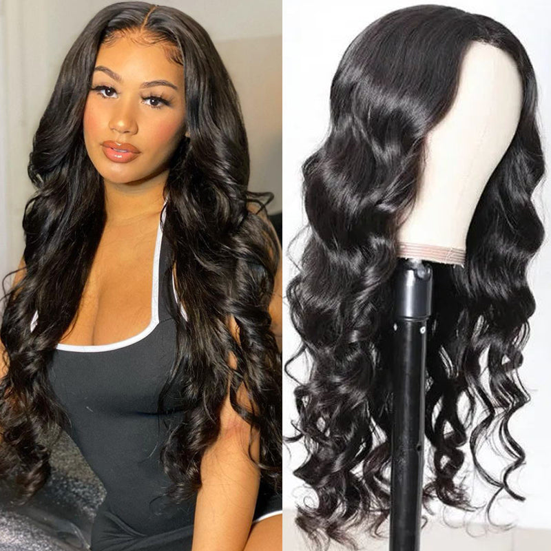 Sunber 4x4 Hand Tied Lace Part Body Wave Realistic Human Hair Wigs 150% Density