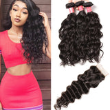 Brazilian Hair Natural Wave Hair 3 Bundles With 4"*4" Lace Closure - Sunberhair