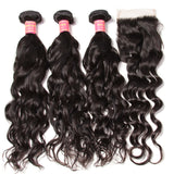 Brazilian Hair Natural Wave Hair 3 Bundles With 4"*4" Lace Closure - Sunberhair