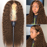 Sunber Dark Brown Jerry Curly Lace Part Wigs Chocolate Color Human Hair Wigs