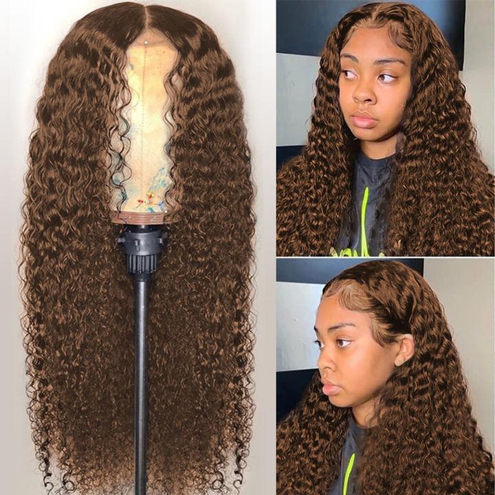 Sunber Dark Brown Jerry Curly Lace Part Wigs Chocolate Color Human Hair Wigs