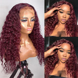 Sunber Burgundy Red 99J Deep Wave 13x4 Lace Front Wig with Baby Hair For Woman