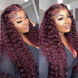 Sunber Burgundy Red 99J Deep Wave 13x4 Lace Front Wig with Baby Hair For Woman
