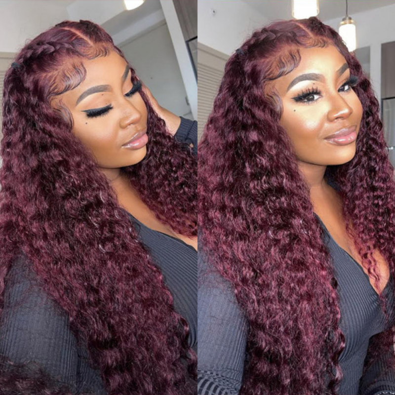 Sunber Burgundy Red 99J Deep Wave 13x4 Lace Front Wig with Baby Hair For Woman