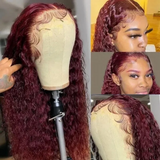 Sunber Burgundy Red 99J Deep Wave 13x4 Lace Front Wig with Baby Hair For Woman