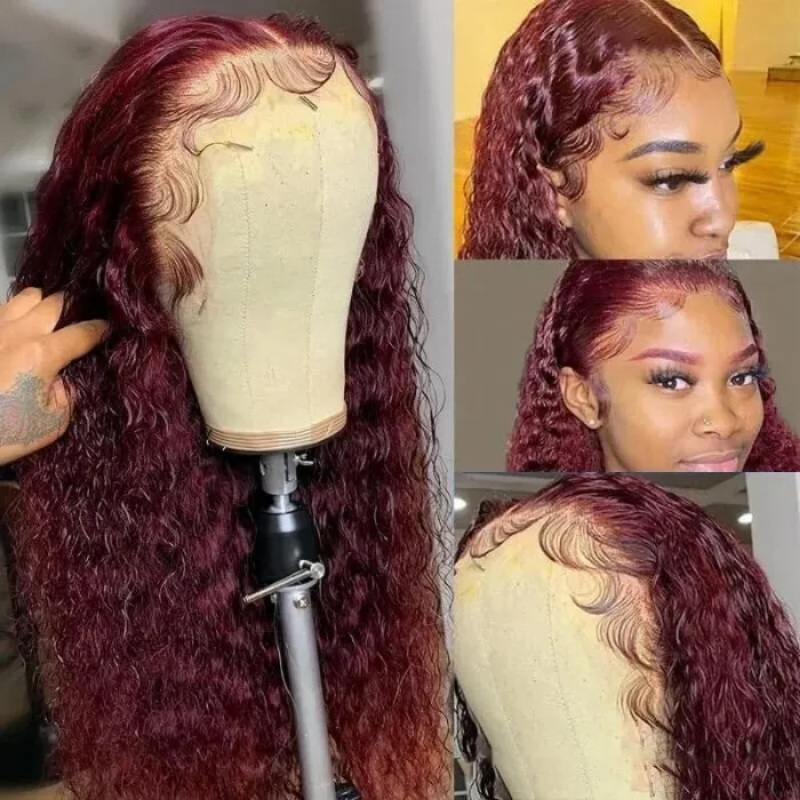 Sunber Burgundy Red 99J Deep Wave 13x4 Lace Front Wig with Baby Hair For Woman