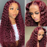 Sunber Burgundy Red 99J Deep Wave 13x4 Lace Front Wig with Baby Hair For Woman