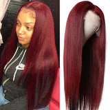 Sunber Dark 99J Burgundy Color 13x4 Lace Front Wigs 7/5 Bye Bye Knots Pre Plucked Long Straight Human Hair Wigs