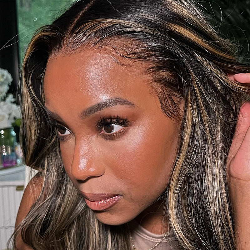 Sunber $100 Off Chocolate Brown With Peek A Boo Blonde Highlights Lace Front Body Wave Wig