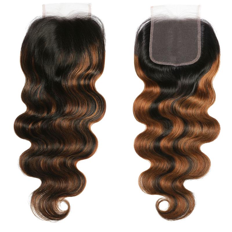 Sunber 1 Pc Shadow Root Highlight Balayage Color Body Wave 4*4 Lace Closure
