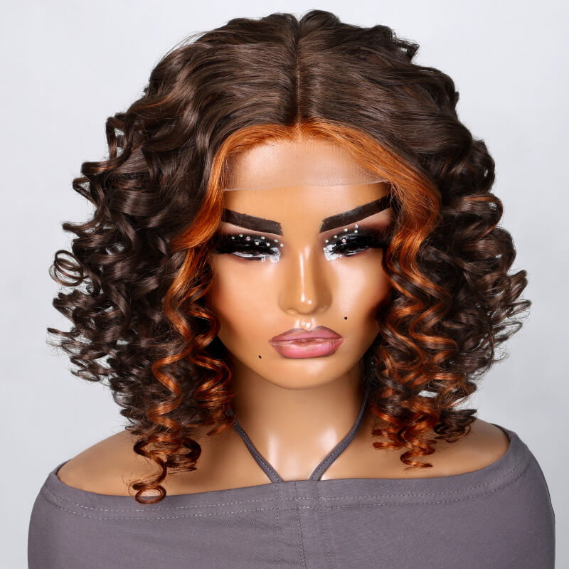 Sunber Dark Brown Mixed Ginger Highlights Colored Wig