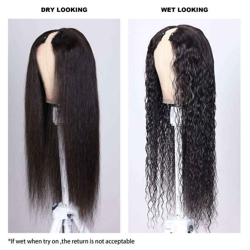 Sunber 2 In 1 Dry Straight And Wet Curly V Part Wigs High Quality Human Hair Wigs