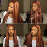 Sunber Mix Ginger And Copper Red Straight Human Hair Wigs Ombre Lace Front Wig