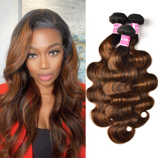 Sunber Flash Sale For Brown Balayage Highlight Color Body Wave/ Straight 3 Bundles