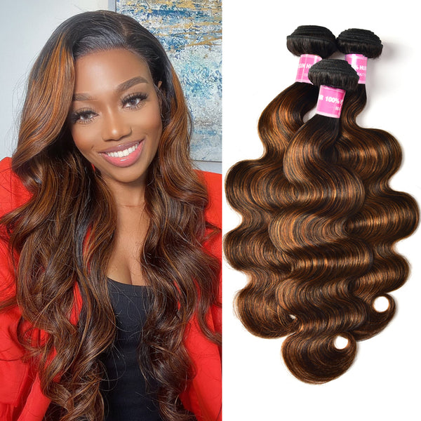 Sunber Hair Brown Balayage #1b/30 Highlight Color Body Wave Human Virgin Hair 3 Bundles Deal