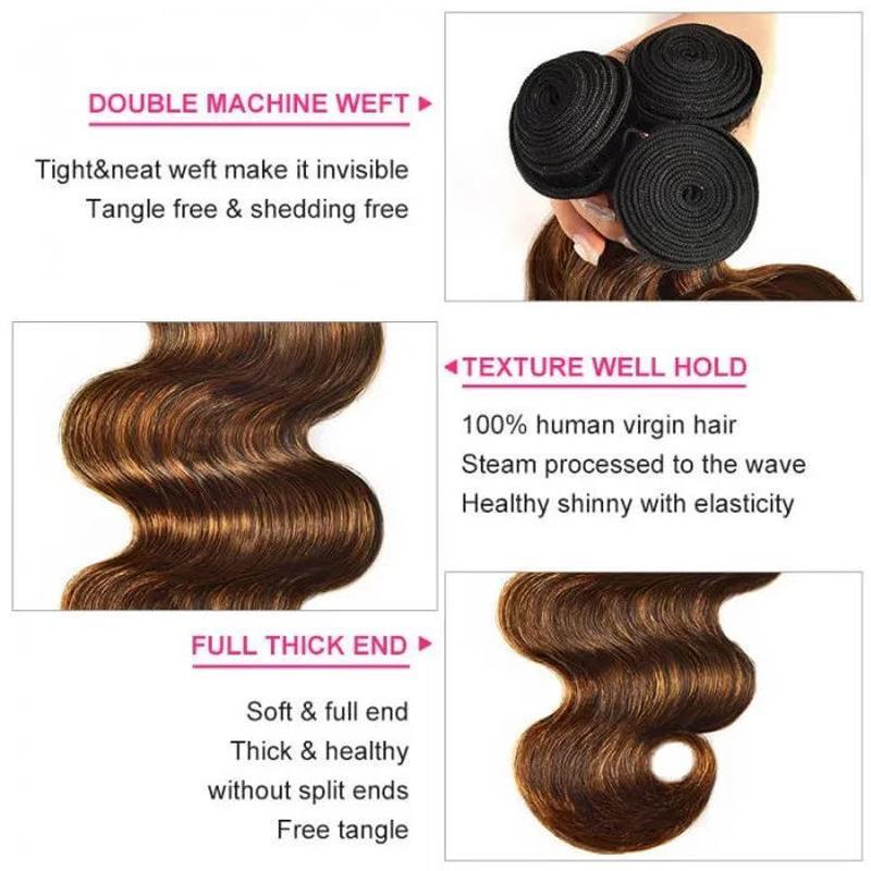 Sunber  Highlight Balayage Color Body Wave 3 Bundles Weaves with 4x4 Lace Closure Virgin Human Hair