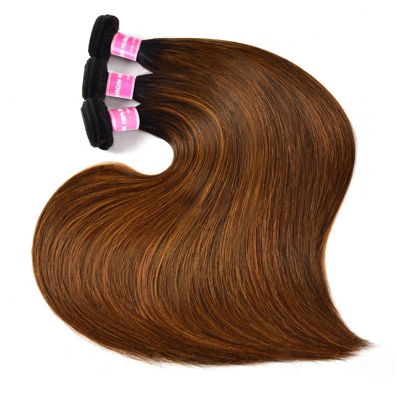 Sunber Balayage Highlight  Color Silk Straight 3 Bundles Weaves with 4x4 Lace Closure Virgin Human Hair