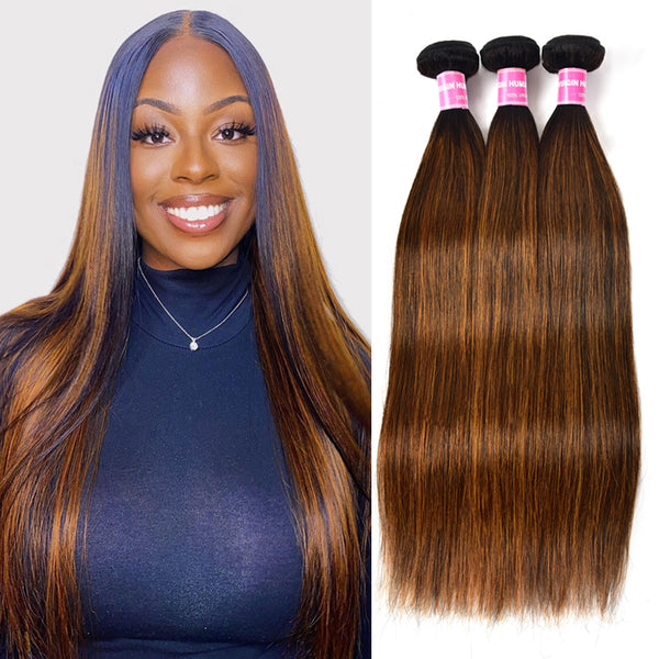 Sunber Ombre Dark Roots Balayage Color Silk Straight Human Hair Weaves 3 Bundles Deal