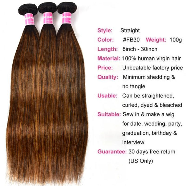 Sunber Balayage Highlight  Color Silk Straight 3 Bundles Weaves with 4x4 Lace Closure Virgin Human Hair