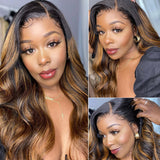 【18”=$79】Sunber Balayage Highlight 13 By 4 Lace Front Wigs With Dark Roots T Part Lace Front Wig 180% Density Flash Sale