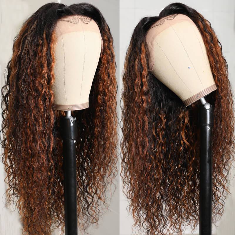 Flash Sale Sunber Highlight Blonde Balayage Color Water Wave 13x4 Lace Front Wigs Fall Color Wigs