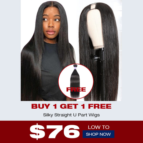 BOGO Buy Straight U Part Wig Get Free 1 Bundle Human Hair Weave Flash Sale