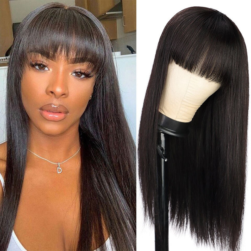 BOGO Sunber Staright 13x4 Lace Front Human Hair Wigs With Bangs Real Human Hair