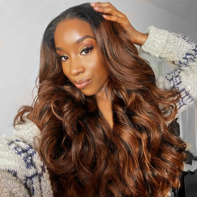 Sunber Body Wave 5*2.5 Lace Closure V Part Wigs Ombre Balayage Highlight Color Upgrade U Part Human Hair Wigs