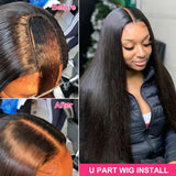 BOGO Buy Straight U Part Wig Get Free 1 Bundle Human Hair Weave Flash Sale