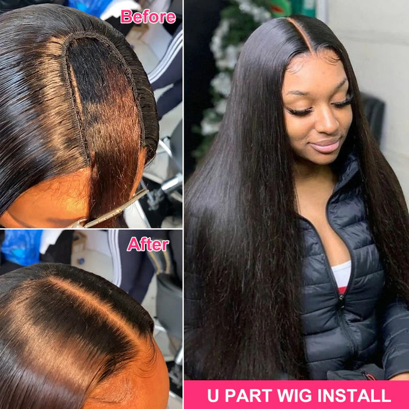 BOGO Buy Straight U Part Wig Get Free 1 Bundle Human Hair Weave Flash Sale