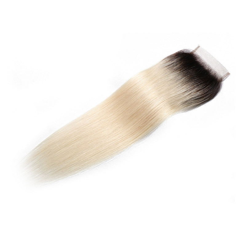 Sunber 1 Pc 1B/613 Color Human Hair Lace Closure 4*4 Straight Hair Closure