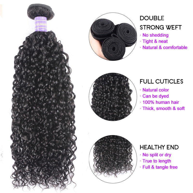 Sunber Hair New Remy Human Hair Peruvian Curly Hair 3 Bundles with 4X4 Lace Closure Good Quality Black Color Hair Bundles Deal
