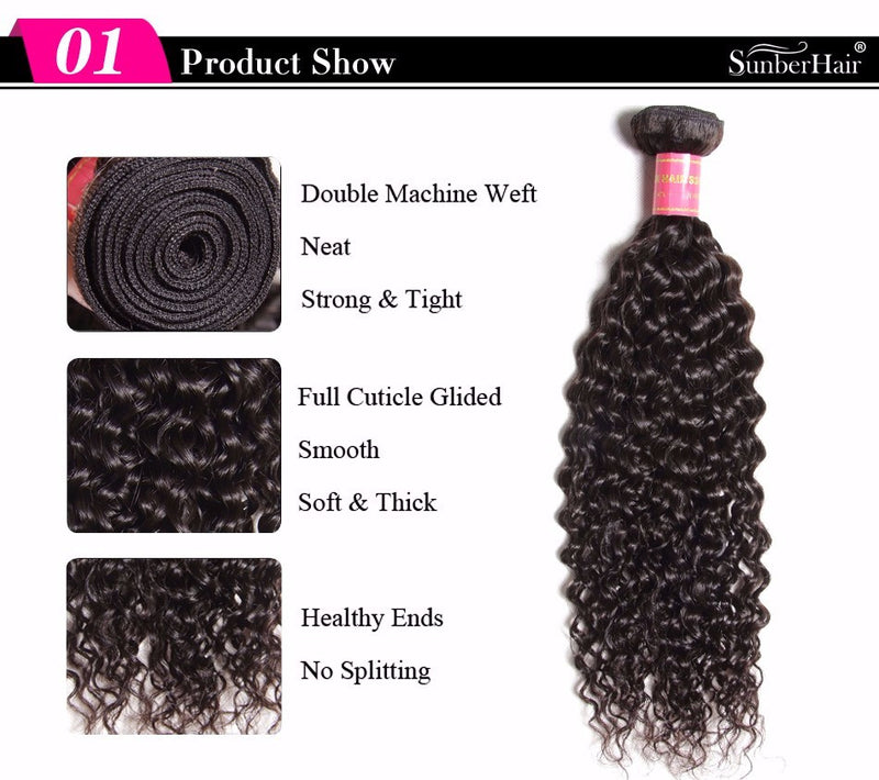Malaysian Curly Hair 4 Bundles with 1pcs Lace Closure, 100% Peruvian Human Hair Weave - Sunberhair