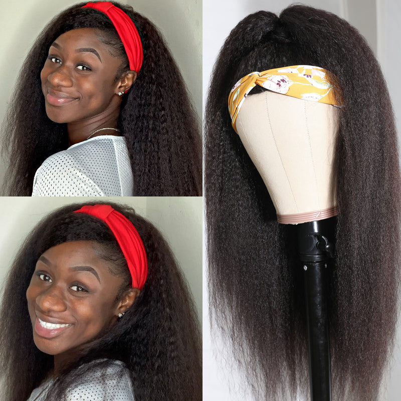 Sunber High-Quality Kinky Straight Human Hair Half Wigs For Women Glueless Wigs with Random Gift Headband