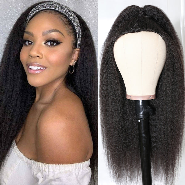 Sunber High-Quality Kinky Straight Human Hair Half Wigs For Women Glueless Wigs with Random Gift Headband