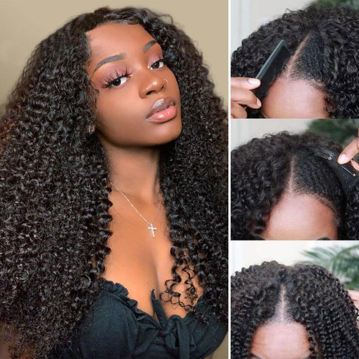 [180% Density] Kinky Curly V Part Wig No Glue No Leave Out U PART Clearance Sale Human Hair Wigs Flash Sale