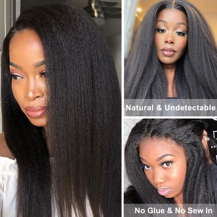 Clearance Sale Sunber  Kinky Straight V Part Wigs Versatile No Leave Out Human Hair Wig Flash Sale